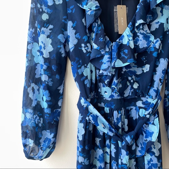 J. Crew Long Sleeve Wrap Dress Watercolor Begonias - Picture 3 of 6
